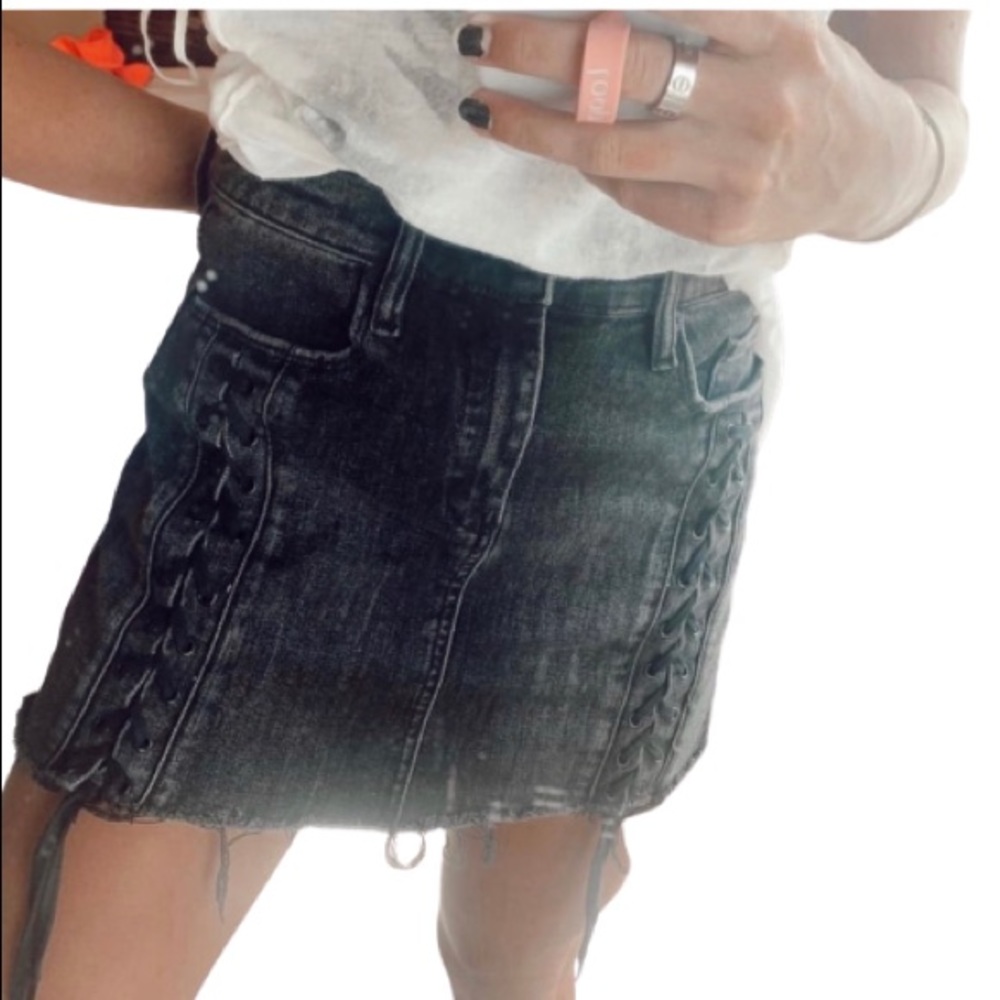 BLACKNYC Lace Up Front Tie Mini Skirt in Mystique